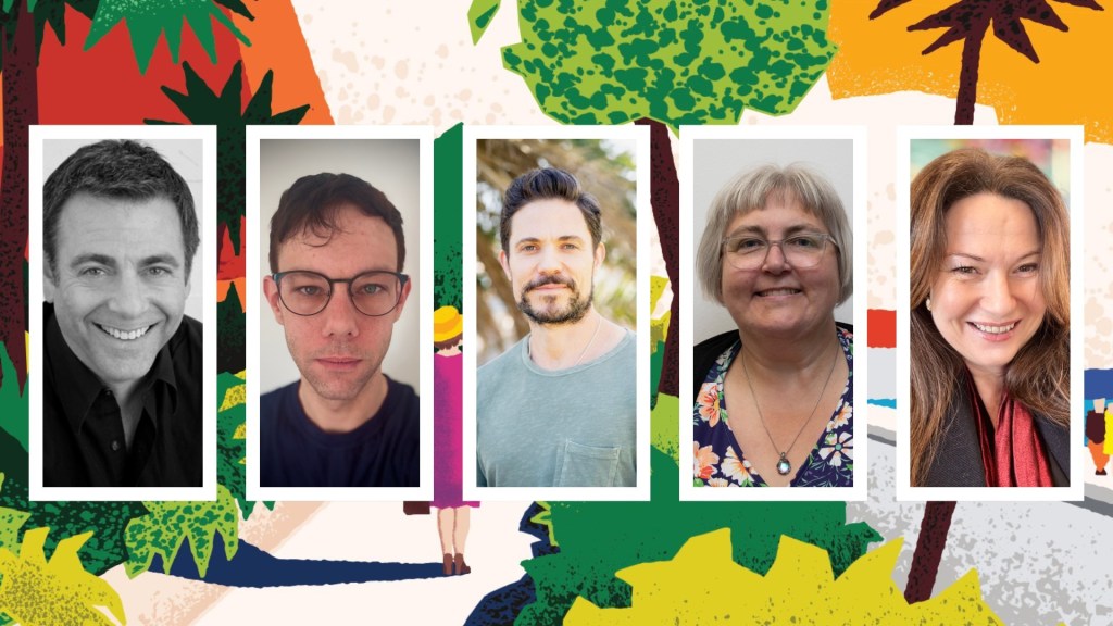 Poster with head and shoulders photos of the panel members, Brad Friedman, Dr Jamie Bernthal-Hooker, Kemper Donovan, Tina Hodgkinson and Victoria Dowd